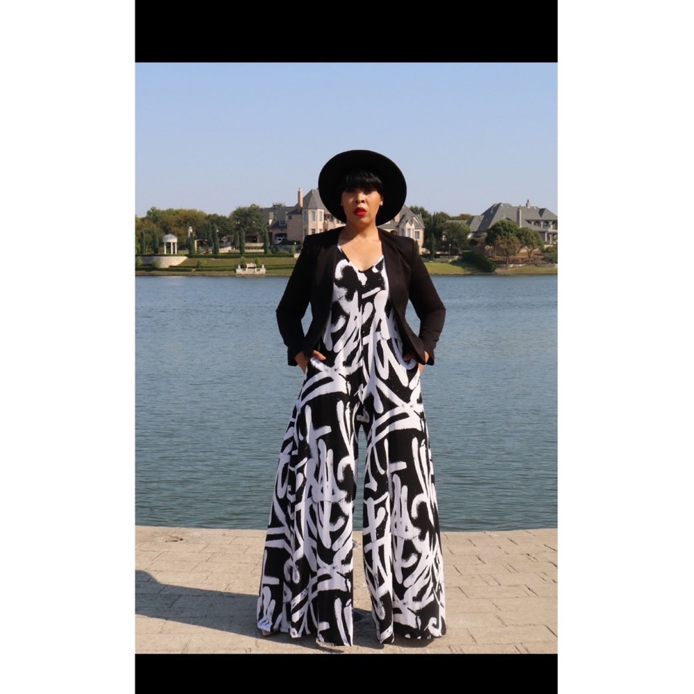Black and white Wide leg Jumpsuit